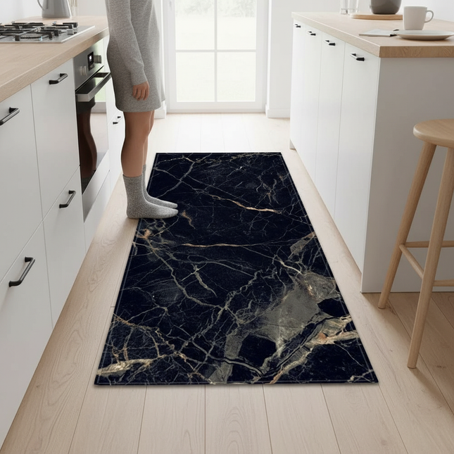 Tapis Cuisine marbre noir moderne