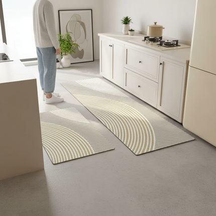 Tapis Cuisine beige gris ondulé antidérapant