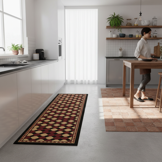 Tapis Cuisine motif géométrique rétro antidérapant