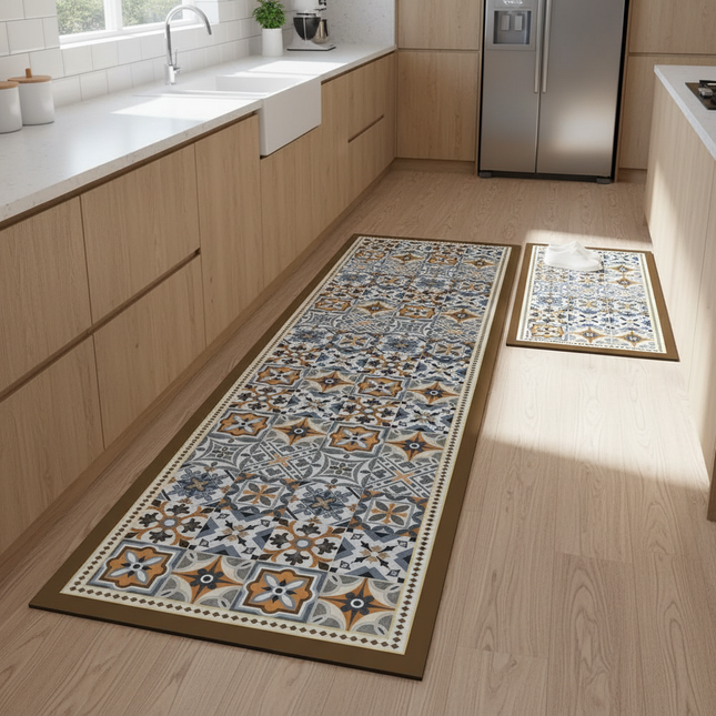 Tapis Cuisine motifs carreaux rétro antidérapant