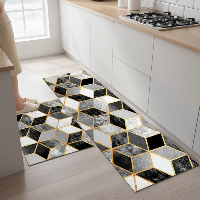 Tapis Cuisine géométrique noir or moderne