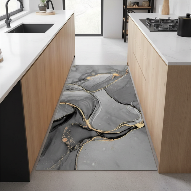 Tapis Cuisine marbre gris doré moderne