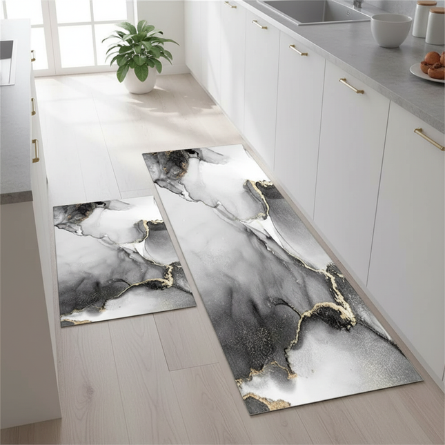 Tapis Cuisine marbre noir doré moderne luxueux