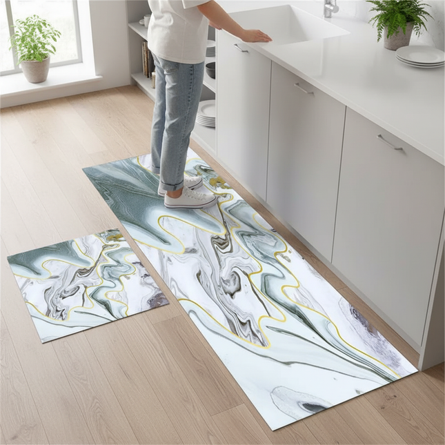 Tapis Cuisine marbre blanc doré antidérapant