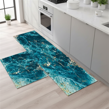 Tapis Cuisine marbre bleu doré antidérapant