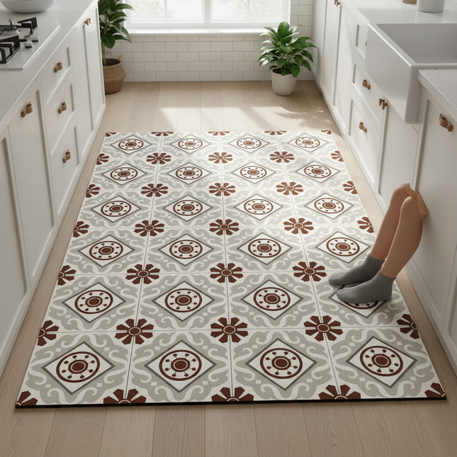 Tapis Cuisine Carreaux Ciment Gris Antidérapant