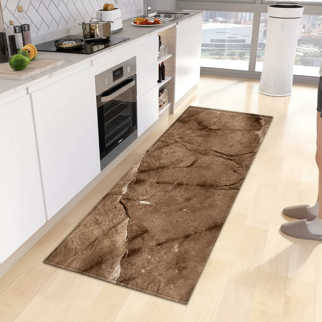 Tapis Cuisine marbre marron antidérapant