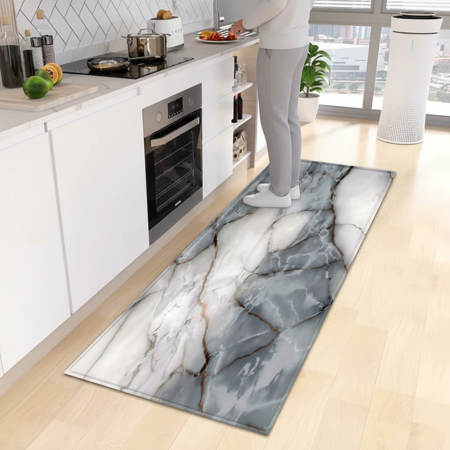 Tapis Cuisine marbre gris antidérapant sobre