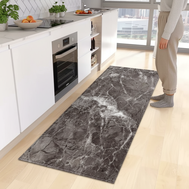 Tapis Cuisine marbre gris antidérapant doux