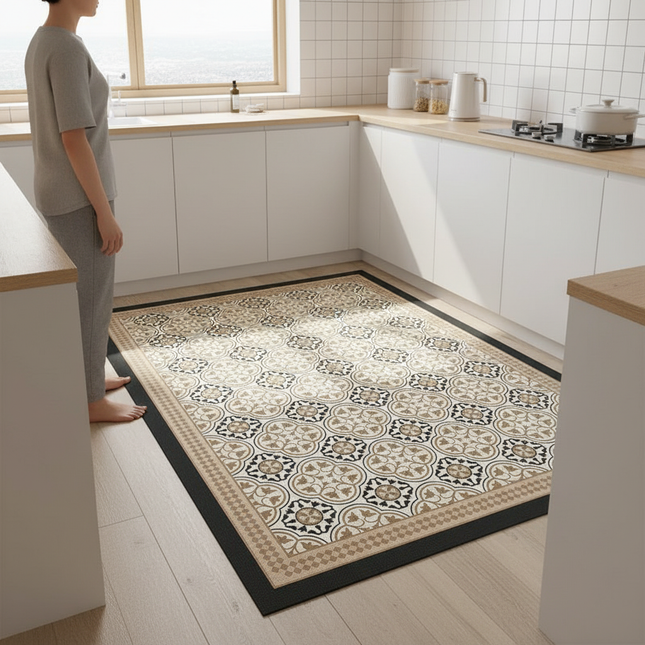 Carpet for Kitchen Pvc Floor Mat Large Size Waterproof Non-slip Carpets Leather Anti-oil Foot Mats Retro Home Decoration Rug