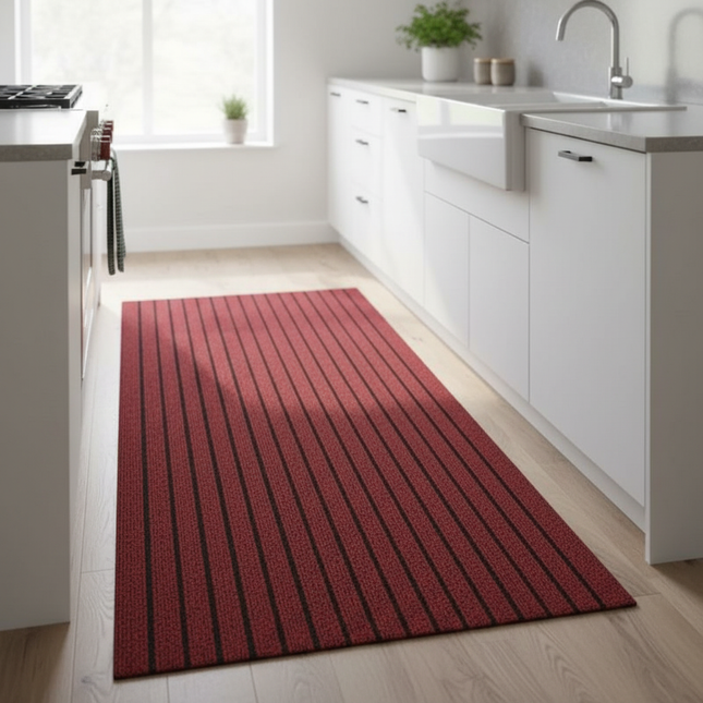 New 1pc Washable non-slip carpet, solid color striped kitchen door mat floor mat, suitable for bathroom, hallway, entrance,