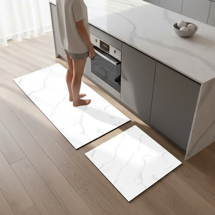 Tapis Cuisine blanc marbré antidérapant