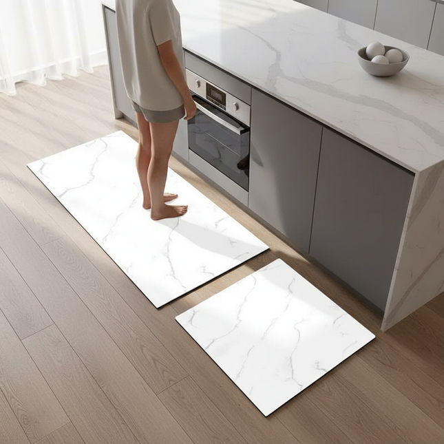 Tapis Cuisine blanc marbré antidérapant