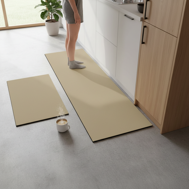 Tapis Cuisine beige uni antidérapant minimaliste