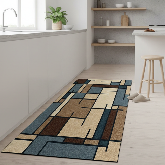 VIKAMA Simple Geometric Kitchen Floor Mats Living Room Floor Carpet Entrance Door Mat Hallway Door Non-Slip Foot Mats Home Decor