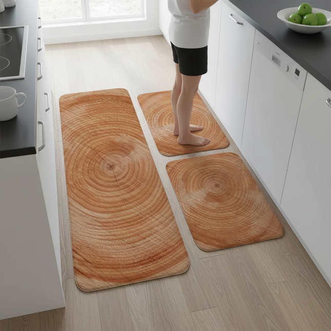 2PC Original Wood Color Trendy Imitation Wood Grain Non-Slip Insulation Mat Kitchen Rug Absorbent Floor Rectangular Carpet