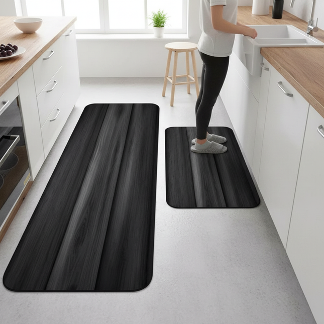 2PC Original Wood Color Trendy Imitation Wood Grain Non-Slip Insulation Mat Kitchen Rug Absorbent Floor Rectangular Carpet