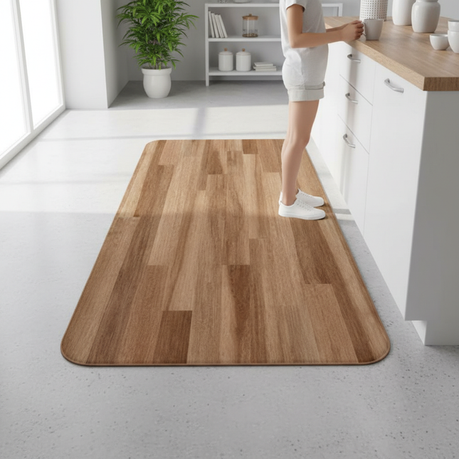 2PC Original Wood Color Trendy Imitation Wood Grain Non-Slip Insulation Mat Kitchen Rug Absorbent Floor Rectangular Carpet