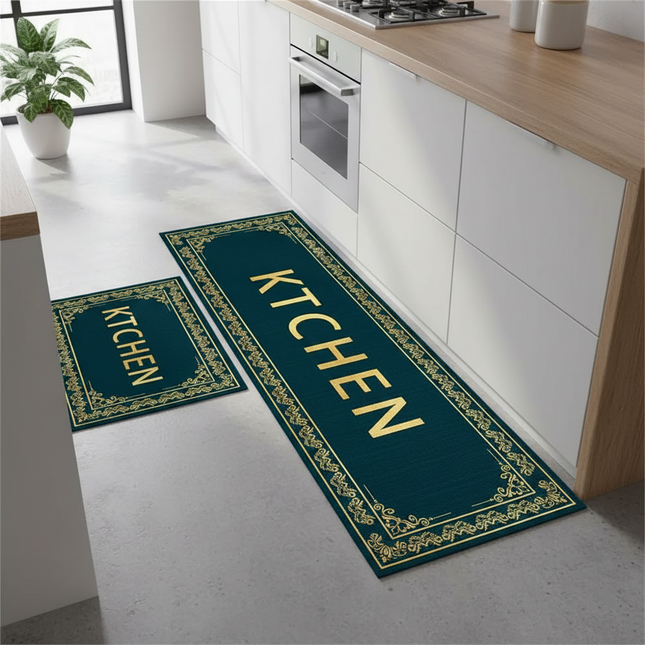 Tapis Cuisine bleu canard doré antidérapant