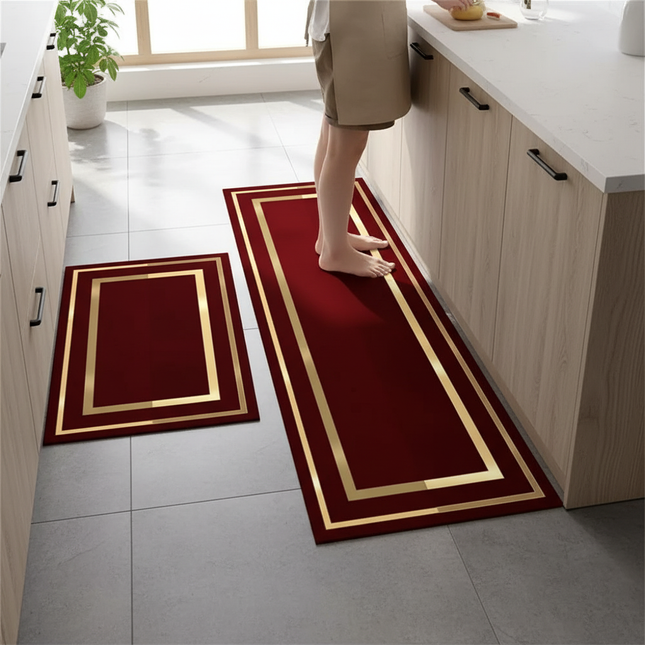 Tapis Cuisine Bordeaux Doré Antidérapant