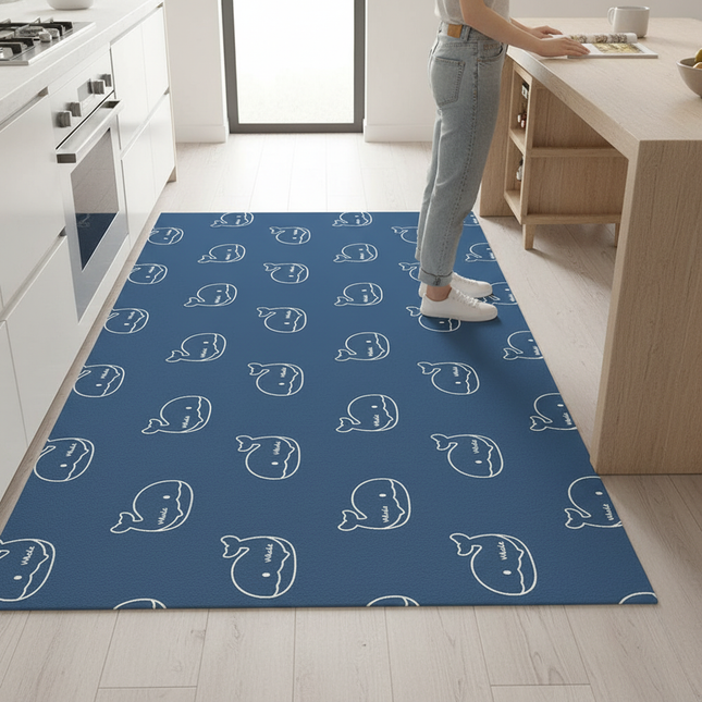 Tapis Cuisine bleu baleines antidérapant