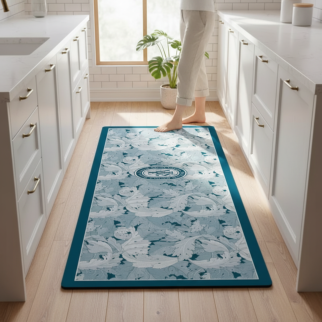 Tapis Cuisine bleu floral design