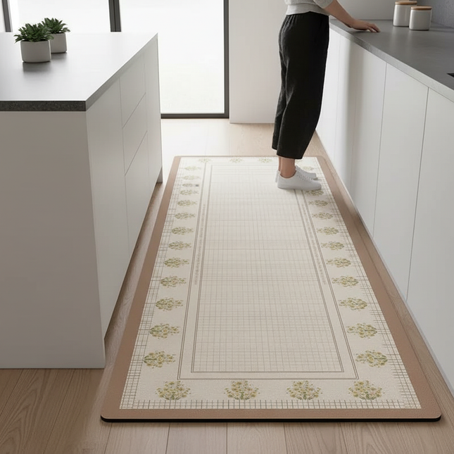 Tapis Cuisine beige floral lavable