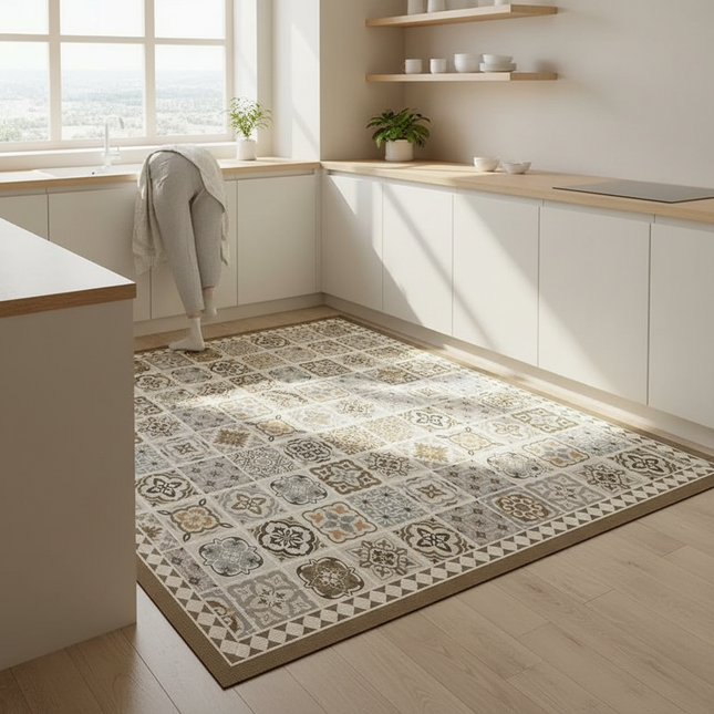 Carpet for Kitchen Pvc Floor Mat Large Size Waterproof Non-slip Carpets Leather Anti-oil Foot Mats Retro Home Decoration Rug