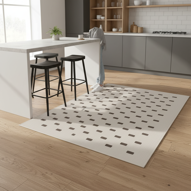 Tapis Cuisine beige géométrique lavable décoratif