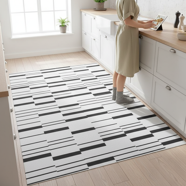 Tapis Cuisine noir et blanc géométrique moderne