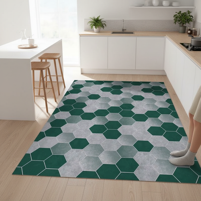 Tapis Cuisine hexagonal vert gris antidérapant