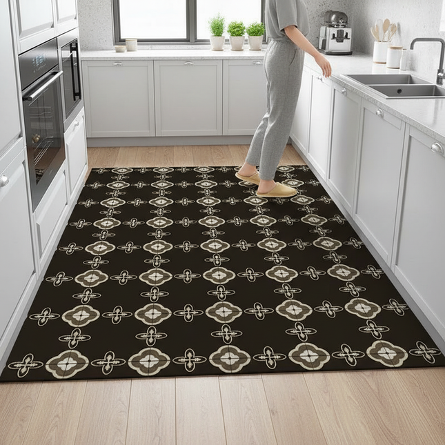 Tapis Cuisine marron motifs géométriques antidérapant