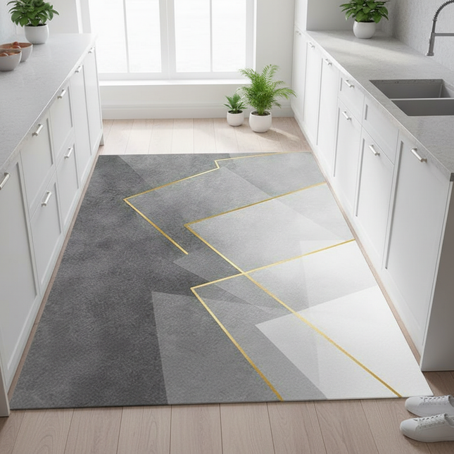 Tapis Cuisine gris géométrique lavable