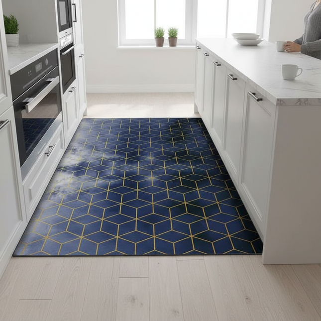 Tapis Cuisine bleu marine géométrique design