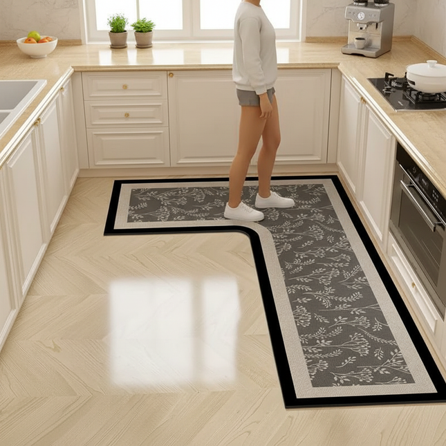 Kitchen Floor Mat L-shaped Pvc Leather Rug Waterproof Non-slip Wear-resistant Carpet Home Decoration Foot Mats 주방 카펫 שטיח למטבח