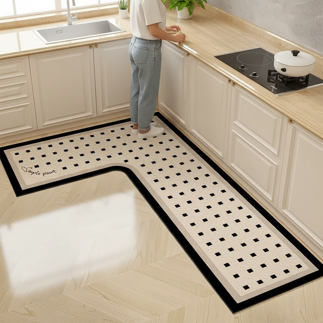 Kitchen Floor Mat L-shaped Pvc Leather Rug Waterproof Non-slip Wear-resistant Carpet Home Decoration Foot Mats 주방 카펫 שטיח למטבח