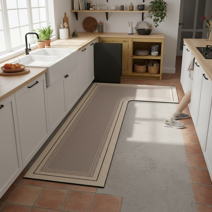 Tapis Cuisine beige forme L antidérapant
