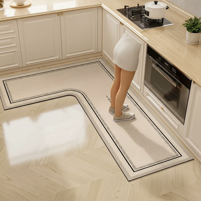 Tapis Cuisine L-forme beige antidérapant pratique