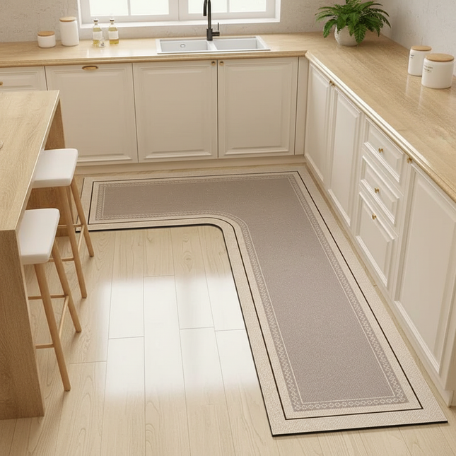 Kitchen Floor Mat L-shaped Pvc Leather Rug Waterproof Non-slip Wear-resistant Carpet Home Decoration Foot Mats 주방 카펫 שטיח למטבח