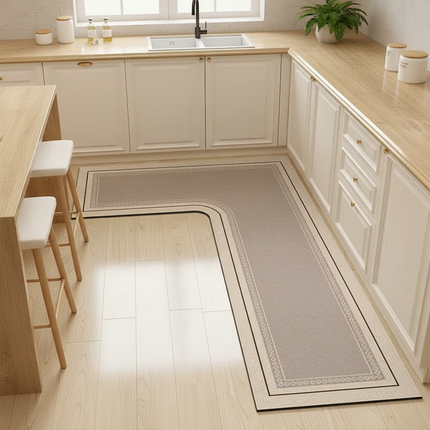 Kitchen Floor Mat L-shaped Pvc Leather Rug Waterproof Non-slip Wear-resistant Carpet Home Decoration Foot Mats 주방 카펫 שטיח למטבח