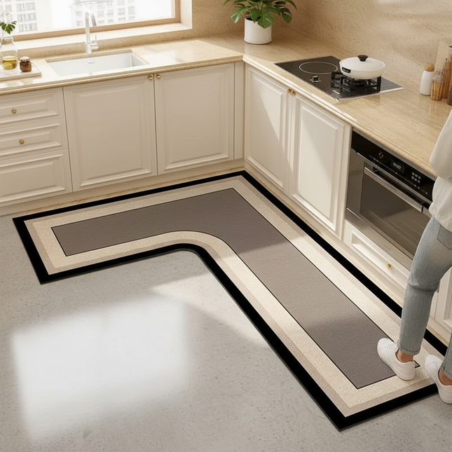Tapis Cuisine L-forme gris antidérapant