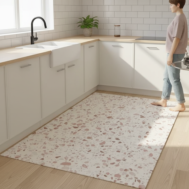 Kitchen Carpet Non-slip Waterproof Leather Floor Mat Imitation Marble Texture Color Large Size Rug PVC Home Decoration Foot Mats