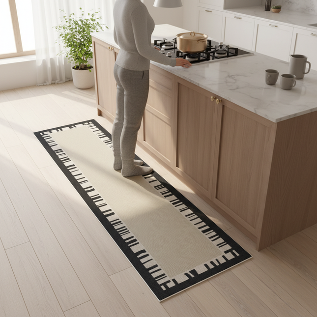 Tapis Cuisine motif piano beige antidérapant