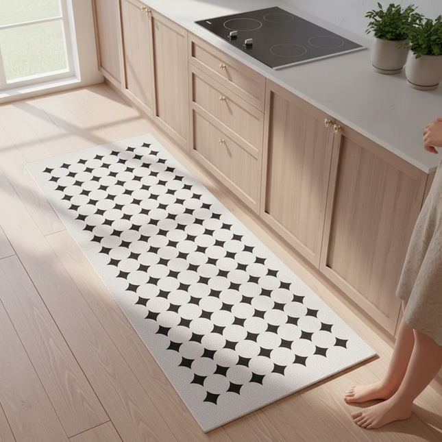 Tapis Cuisine blanc motif géométrique lavable