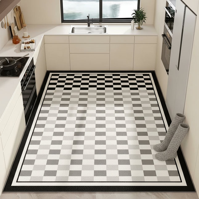 Tapis Cuisine damier noir blanc antidérapant