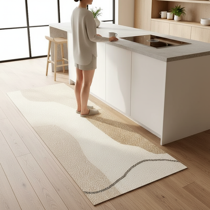 Tapis Cuisine ondulé beige antidérapant