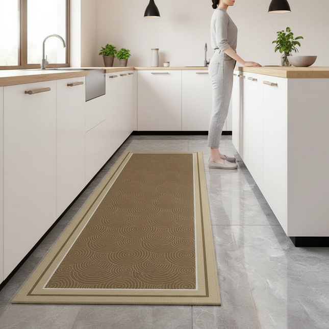 Tapis Cuisine marron motifs antidérapant rustique