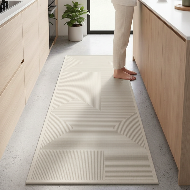 Tapis Cuisine beige géométrique antidérapant harmonieux lavable