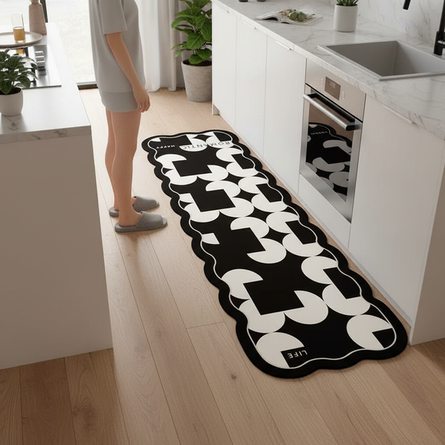 Tapis Cuisine noir et blanc moderne antidérapant