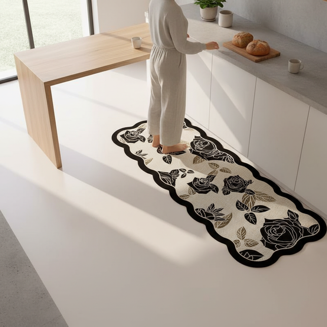 Tapis Cuisine motif floral bords festonnés antidérapant
